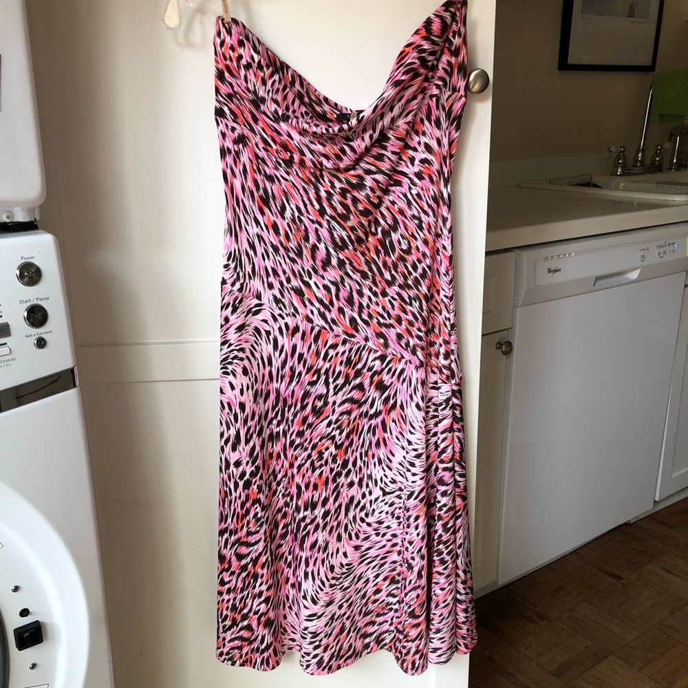 BCBG pink leopard print strapless dress